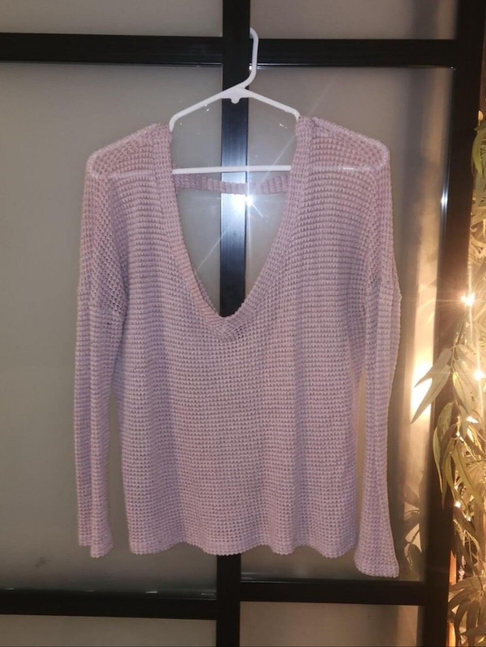 Fashion Nova Mauve Open-Weave V-Neck Sweater